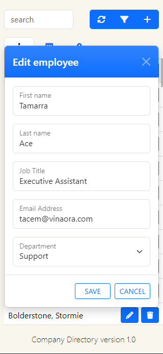 A screenshot of the Company Directory webapp